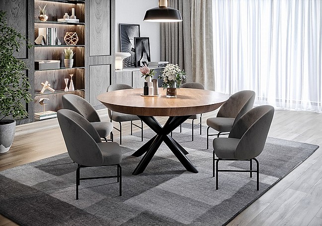 שולחן פינת אוכל עגול בדוגמאת עץ אלון נפתח בצורה קלה - דגם קריסטל שולחן פינת אוכל עגול בדוגמאת עץ אלון נפתח בצורה קלה - דגם קריסטל